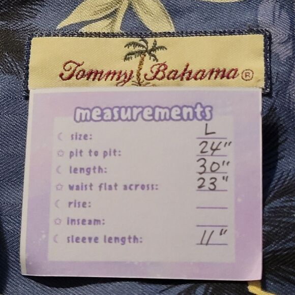 TOMMY BAHAMA Blue Floral Silk Hawaiian Print Button Down Shirt Size L Hibiscus - Picture 3 of 10